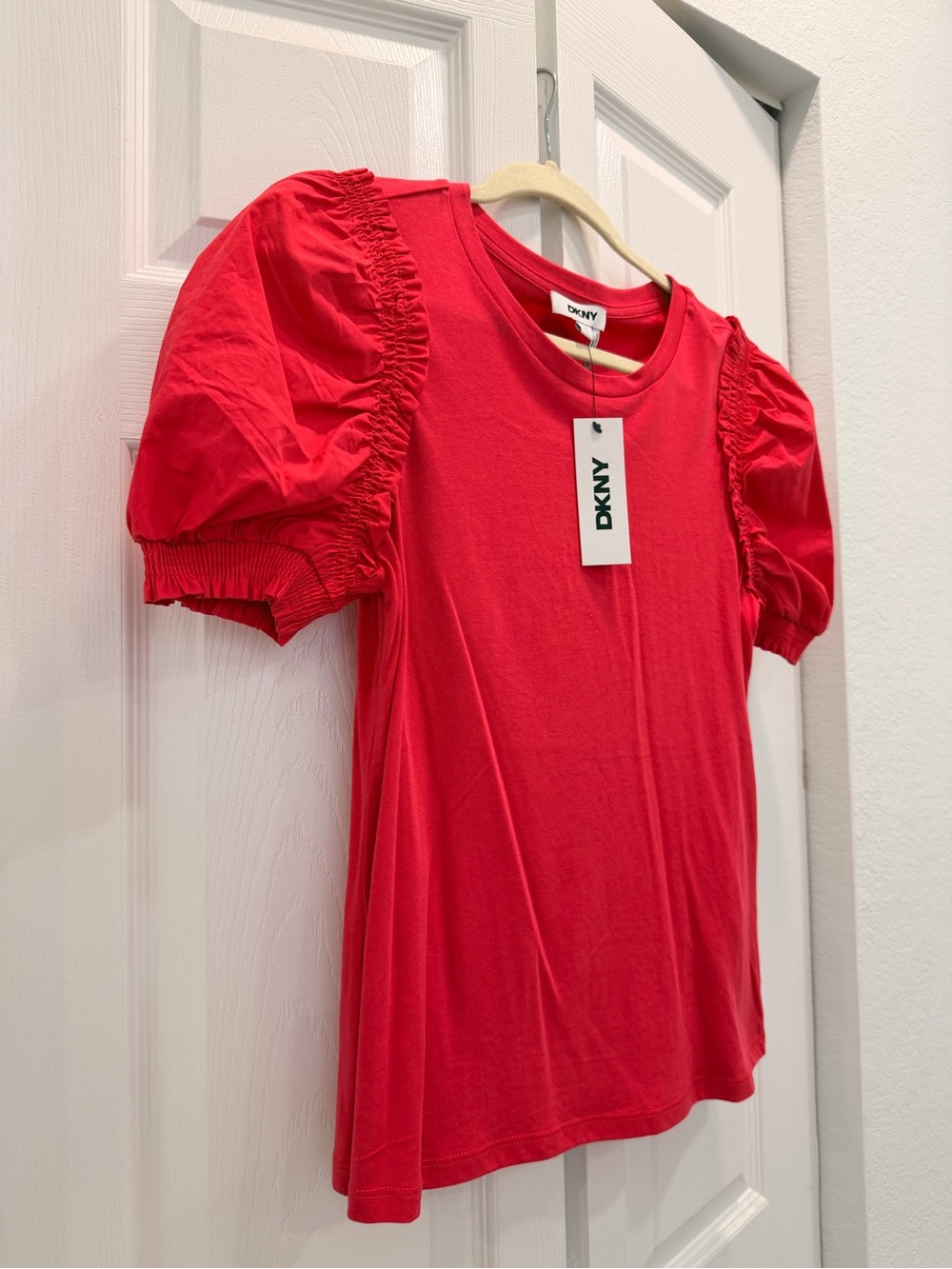 DKNY Red Puff Sleeve Top